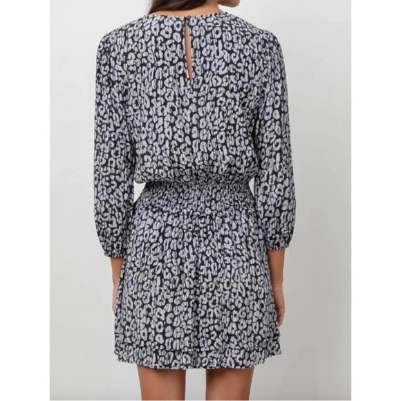 RAILS Inez Mini Dress size XS Purple Black Batik Cheetah Print Smocked Waist NWT - Picture 2 of 11